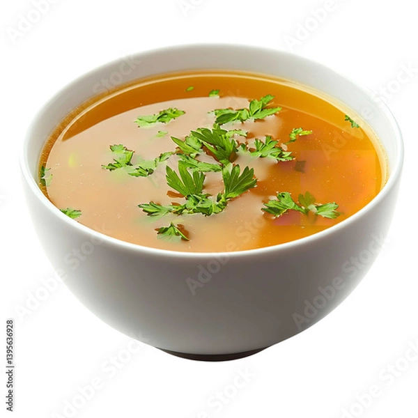 Obraz Clear and Flavorful Vegetable Broth in a White Bowl - High-Quality PNG Image for Soup, Cooking, and Healthy Eating Concepts


