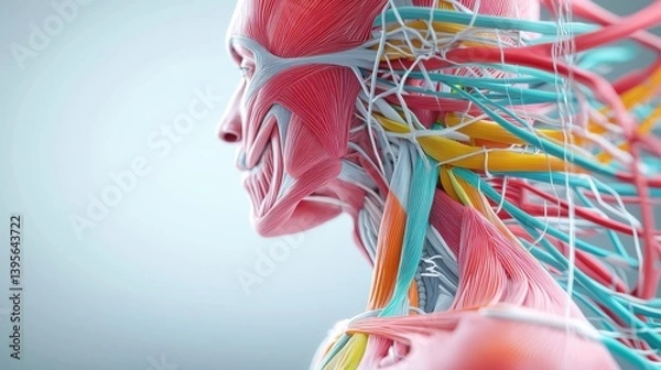 Fototapeta Anatomical illustration of human musculature and nerve systems medical science digital artwork gigapixel quality