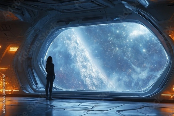 Fototapeta Astronaut Gazing at the Galaxy from Spaceship Window