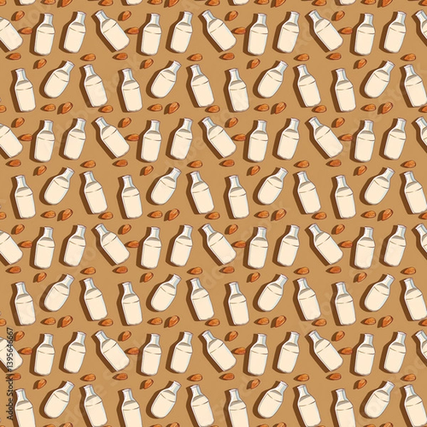 Obraz Seamless Almond Milk And Nut Pattern