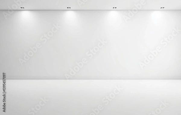 Fototapeta minimal white interior with smooth floor and ceiling, featuring recessed lighting that creates bright and spacious atmosphere. simplicity enhances modern aesthetic