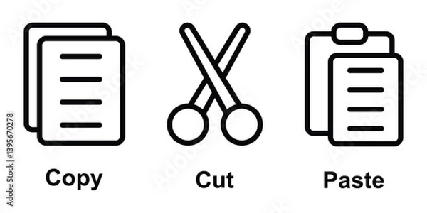Fototapeta Copy cut and paste icons for app, ui website. Transparent png and vector illustration.