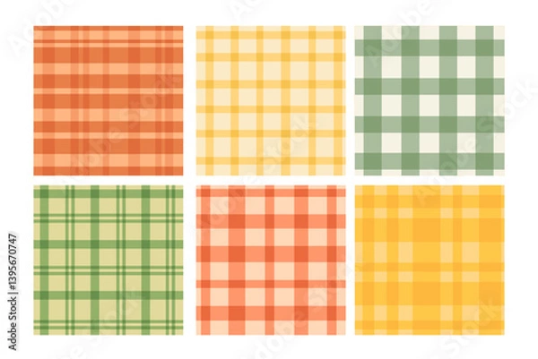 Fototapeta Collection of seamless plaid patterns in warm spring and summer colors. Perfect for picnic themes.