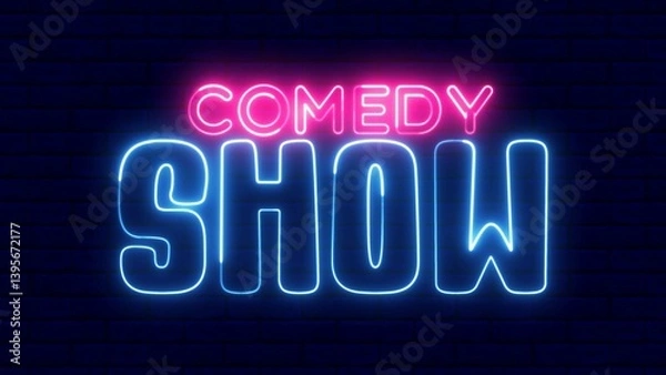 Obraz Comedy Show neon sign. Comedy Show text font with neon light. Luminous and shimmering haze inside the letters of the text Comedy Show.