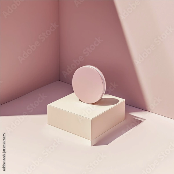 Fototapeta Minimalist Product Box Packaging Mockup on Soft Pink Geometric Surface