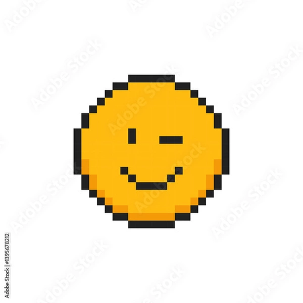 Obraz Pixel emotion face of winking, 8 bit face with emotion of wink.