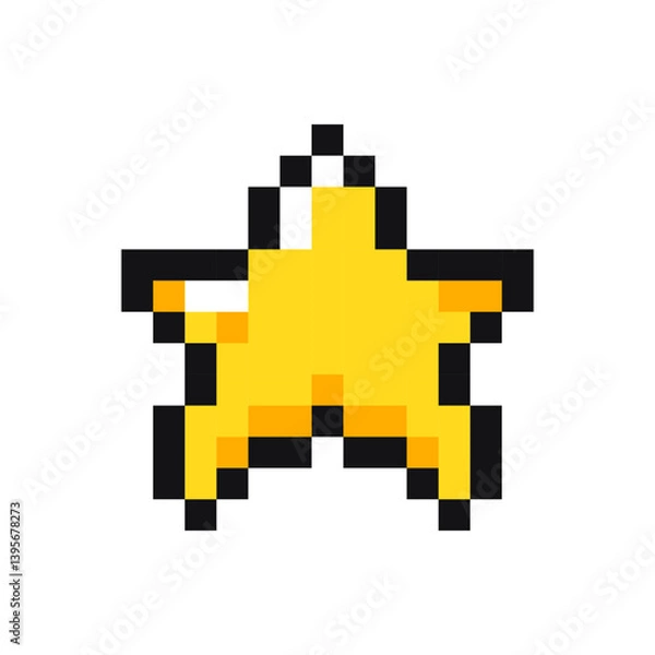 Fototapeta Star Pixel Art gaming item. Game pixel star icon, star 8Bit game resource. Pixelart vector Illustration.
