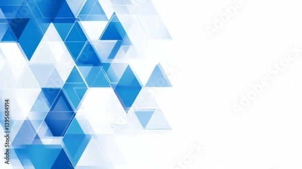 Fototapeta Abstract geometric pattern of overlapping blue and white triangles.