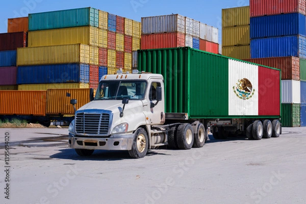 Obraz A Mexico-marked shipping container on a truck - Montage