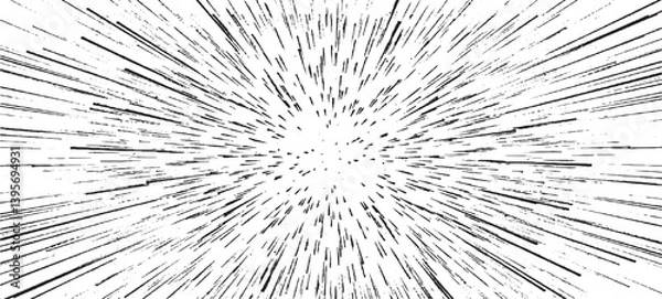 Fototapeta Circular starburst explosion texture. Distressed uneven grunge background. Abstract vector illustration. Overlay to create interesting effect and depth. Isolated on white background.