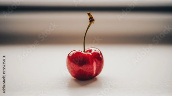 Fototapeta Ripe cherry in vibrant red, showcasing natural beauty and simplicity.