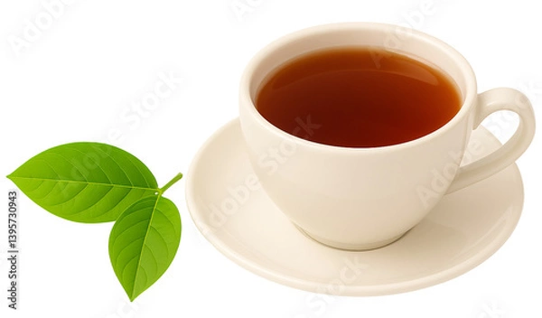 Fototapeta Hot Herbal Black Tea in White Cup with Fresh Guava Leaf on Transparent Background – Natural Wellness Beverage for Digestion, Immunity, and Antioxidant-Rich Clean Eating Concepts