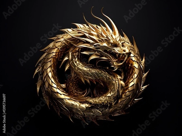 Fototapeta Golden Dragon in a Dark Setting