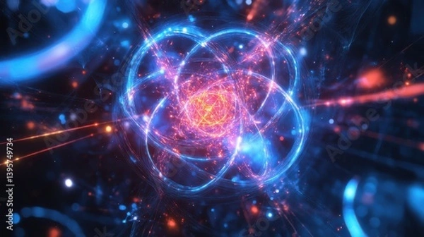 Fototapeta Holographic Quantum Interface Glowing with Floating