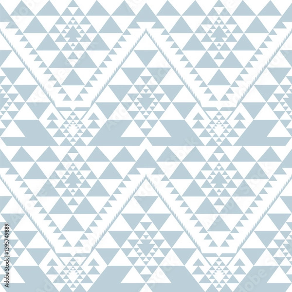 Fototapeta Modern blue color aztec geometric pattern. Vector aztec southwestern geometric shape seamless pattern. Ethnic geometric pattern use for fabric, textile, home decoration elements, upholstery, etc.