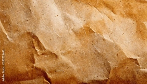 Fototapeta  Aged and Crumpled Brown Kraft Paper Texture with Stains and Natural Wrinkles for Copy Space
