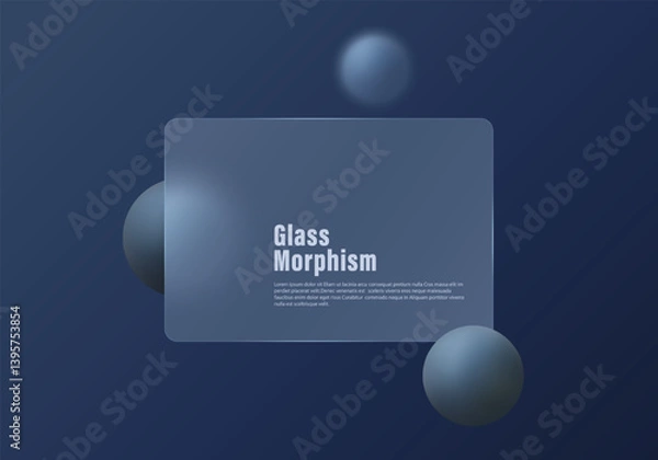 Fototapeta Glass morphism vector background with dark blue gradient and frosted UI panel