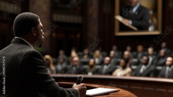 Fototapeta Man giving speech at legislative hearing