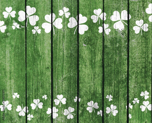 Obraz Green Planks with Shamrock Decoration