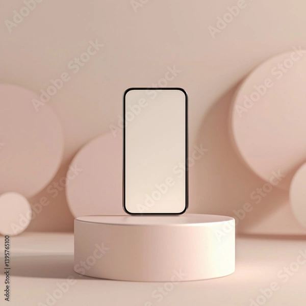 Fototapeta Modern Smartphone Mockup on Pedestal with Soft Pink Background