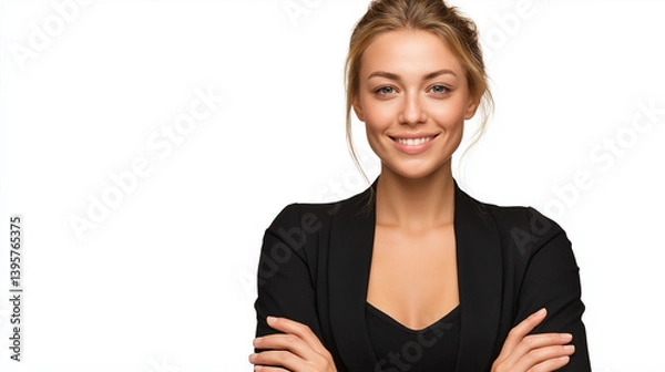 Fototapeta Confident Woman Smiling in Business Attire for Profile Avatars and Branding Use