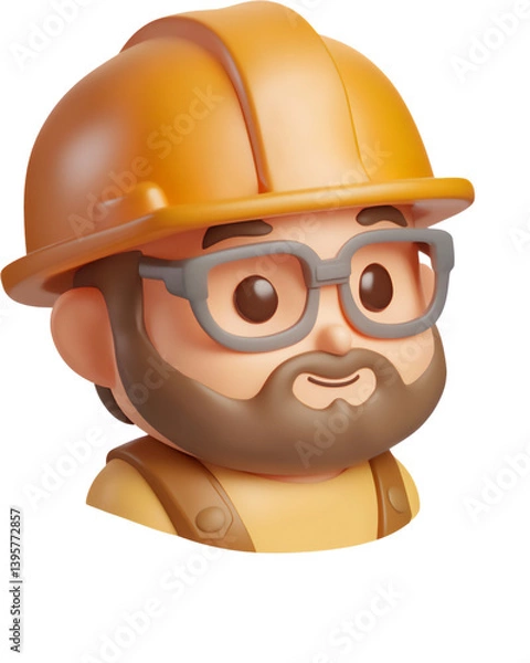 Fototapeta Friendly 3D construction worker emoji designed with clay texture and a clear transparent background for versatile use