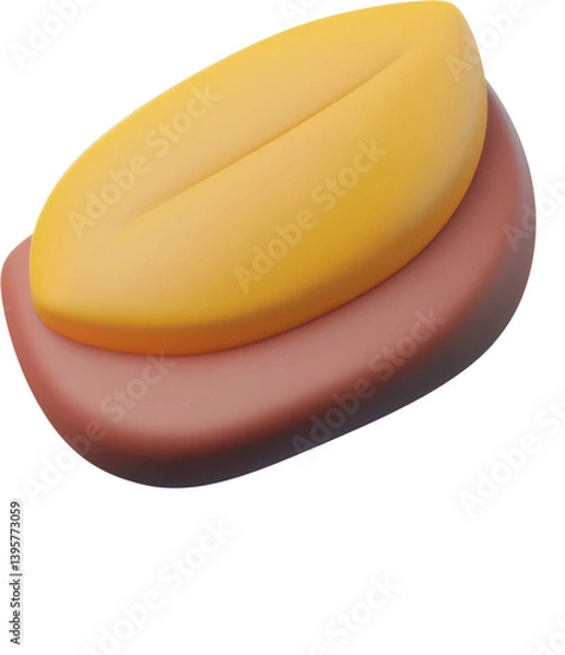 Fototapeta Three-dimensional clay emoji resembling a layered sandwich with a yellow top and brown base on a transparent background