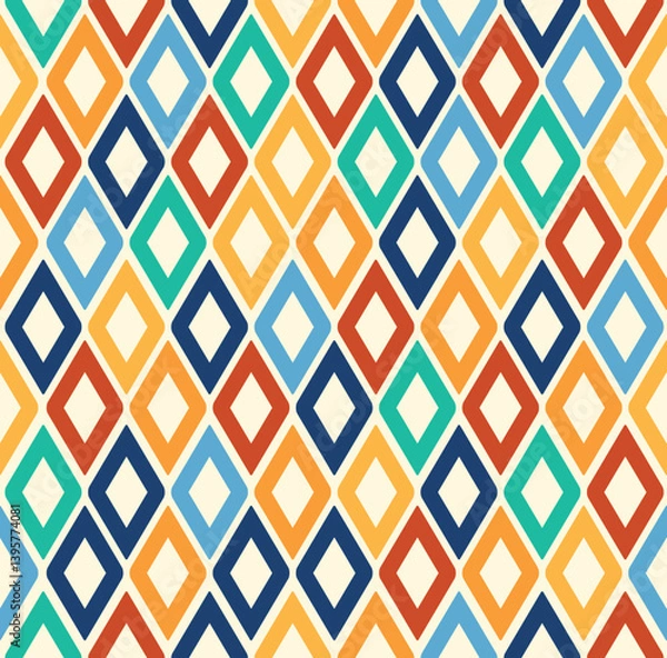 Obraz Circus harlequin patterns, rhombus lozenge pattern with diamond-shaped motifs in contrasting colors. Vector visually striking and repetitive tile design associated with traditional theatrical costumes