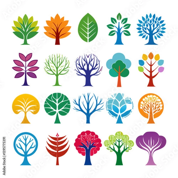 Obraz Tree Colorful Logo and icons set vector design
