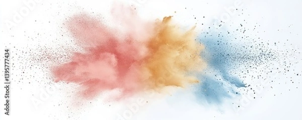 Fototapeta Pastel Color Powder Explosion – Abstract Dust Cloud Collision on White Background,background for marketing campaigns, festival vibes, or wellness/creativity branding