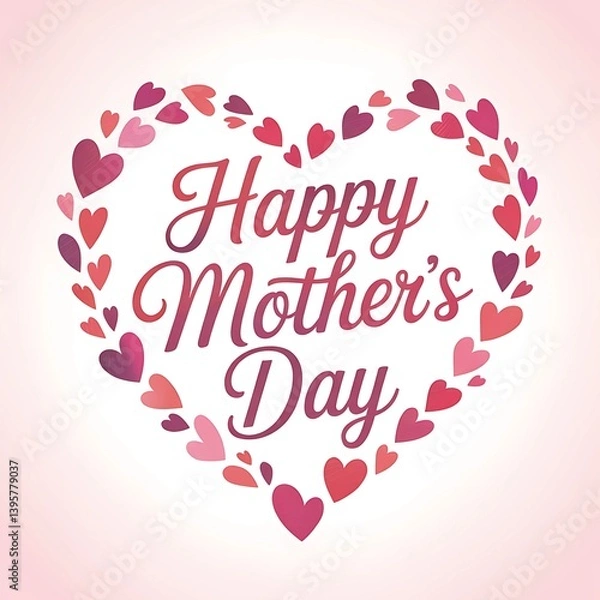 Obraz Heart shaped frame made of pink and red small hearts with happy mothers day text on soft gradient background
