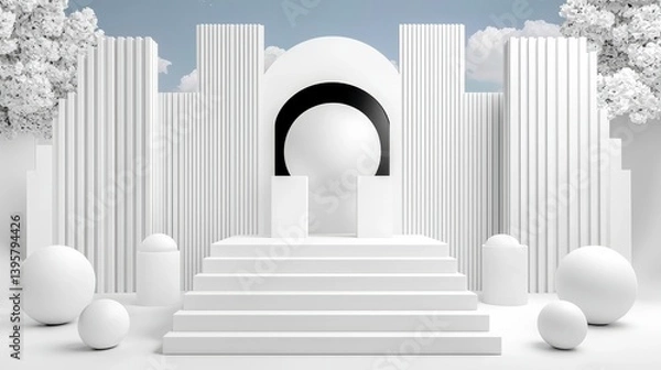 Fototapeta Modern Minimalist Structure with Geometric Shapes and White Background