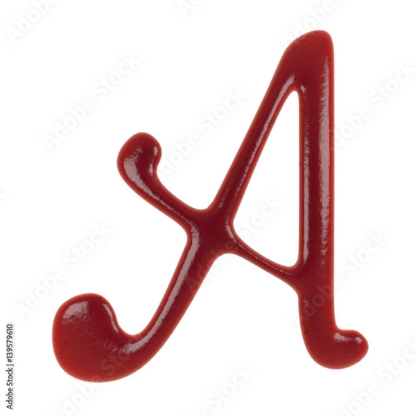 Fototapeta Hand Drawn Liquid letter A Made in Ketchup or Tomato Sauce Isolated on White Background 3d Rendering