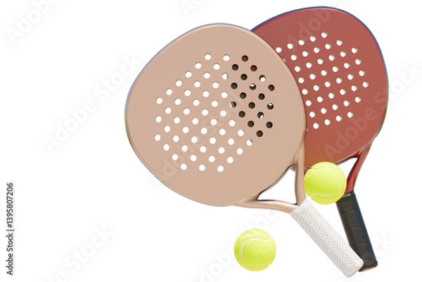 Obraz Two paddles and a yellow ball padel tennis on an isolated background. 3d rendering