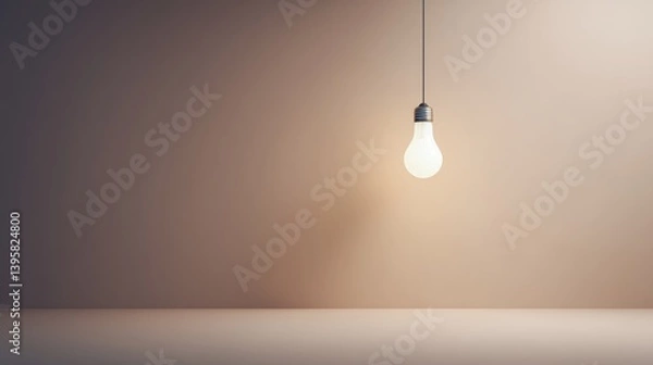 Fototapeta lone lightbulb suspended in spacious uncluttered room symbolizes spark of creative thought