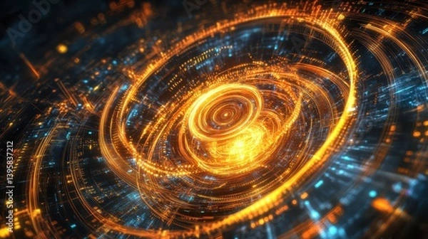 Obraz Quantum Processor Glowing with Swirling Binary Stres Encoding