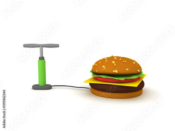 Fototapeta 3D Rendering of bicycle pump inflating a burger
