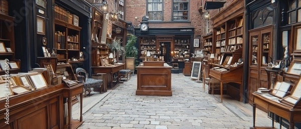 Obraz Quaint Interior Courtyard with Vintage Shops