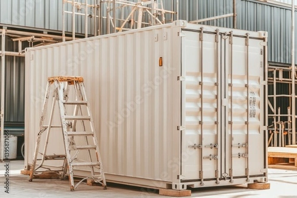 Obraz Temporary Container Structure Painted Light Located at a Construction Site During Daylight Hours