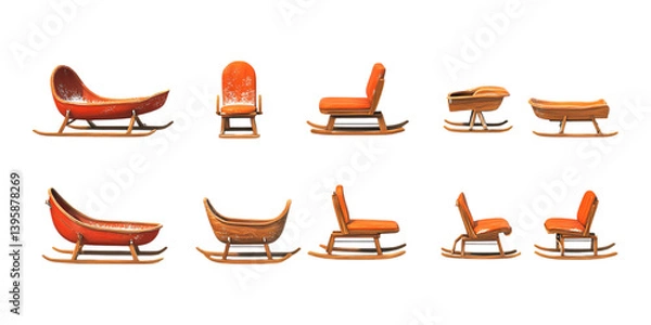 Obraz Pack Sled Set in Different Poses Against Transparent Background for Winter Sports, Holiday Themes, or Snow Equipment Design
