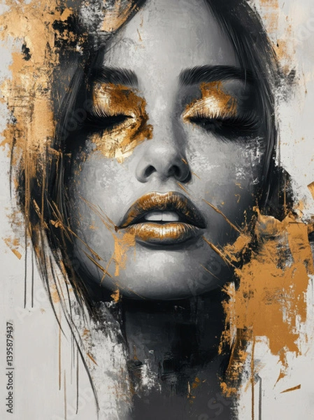 Obraz Canvas art of a woman with golden makeup and abstract designs