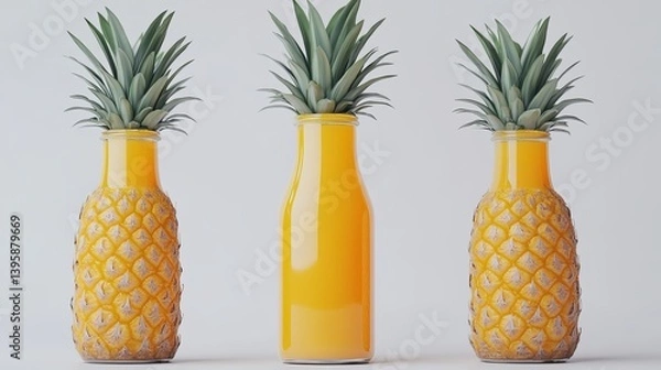 Fototapeta Front view mockup of an orange juice glass bottle, isolated on a white background. Also includes a pineapple juice bottle