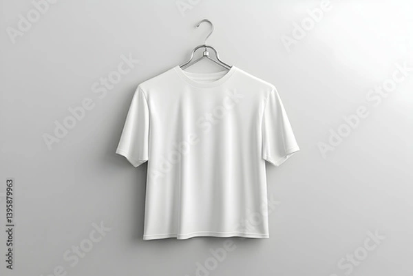 Obraz Plain white t-shirt hanging on a sleek, modern wall with soft lighting, ideal for fashion displays