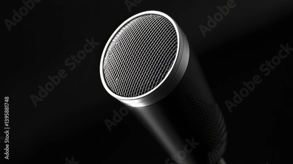 Fototapeta A handheld microphone with a sleek design, featuring a silver mesh head and black body—ideal for performances, recordings, and public speaking engagements