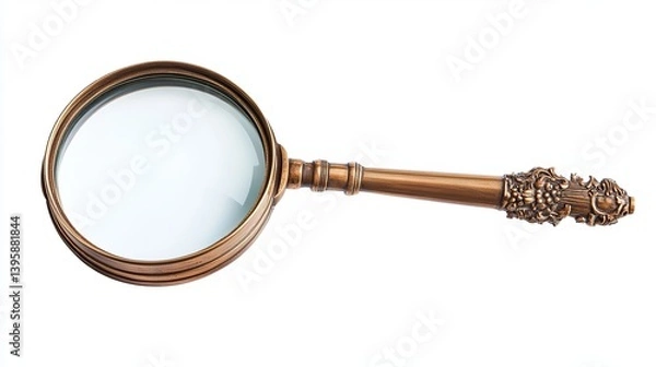 Fototapeta Classic vintage-style magnifying glass lens, isolated on a white background. High-resolution image