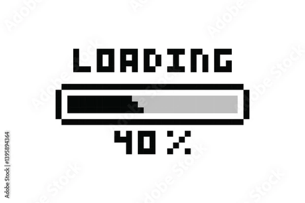 Obraz Loading pixel icon, load bar 40 percent. 40% downloading, loading or installing bar at 40%.