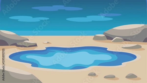 Fototapeta Picturesque Shallow Tidal Pool on a Rocky Beach with Soft Lighting Vector Illustration Background