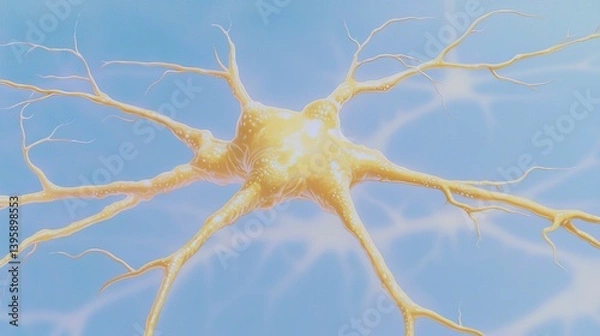 Fototapeta Capture the serene development of dendritic spines in a clean design, highlighting sharp details against a soothing blue backdrop.
