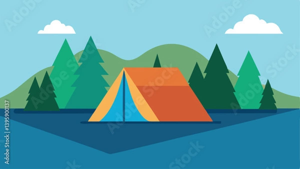 Fototapeta Peaceful Tent Setup Near Quiet Forest Lake Vector