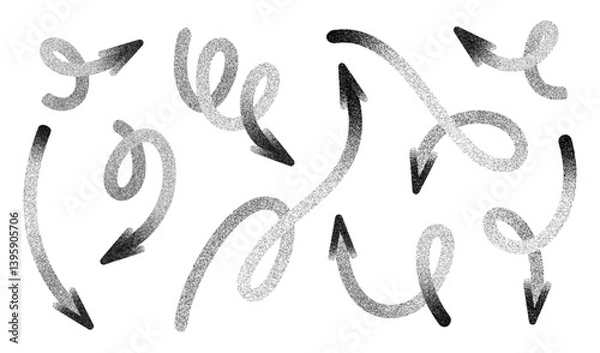 Fototapeta Set of  arrows with a grainy texture, featuring dynamic loops, curls, and curves.  Ideal for creative presentations infographics and design elements.